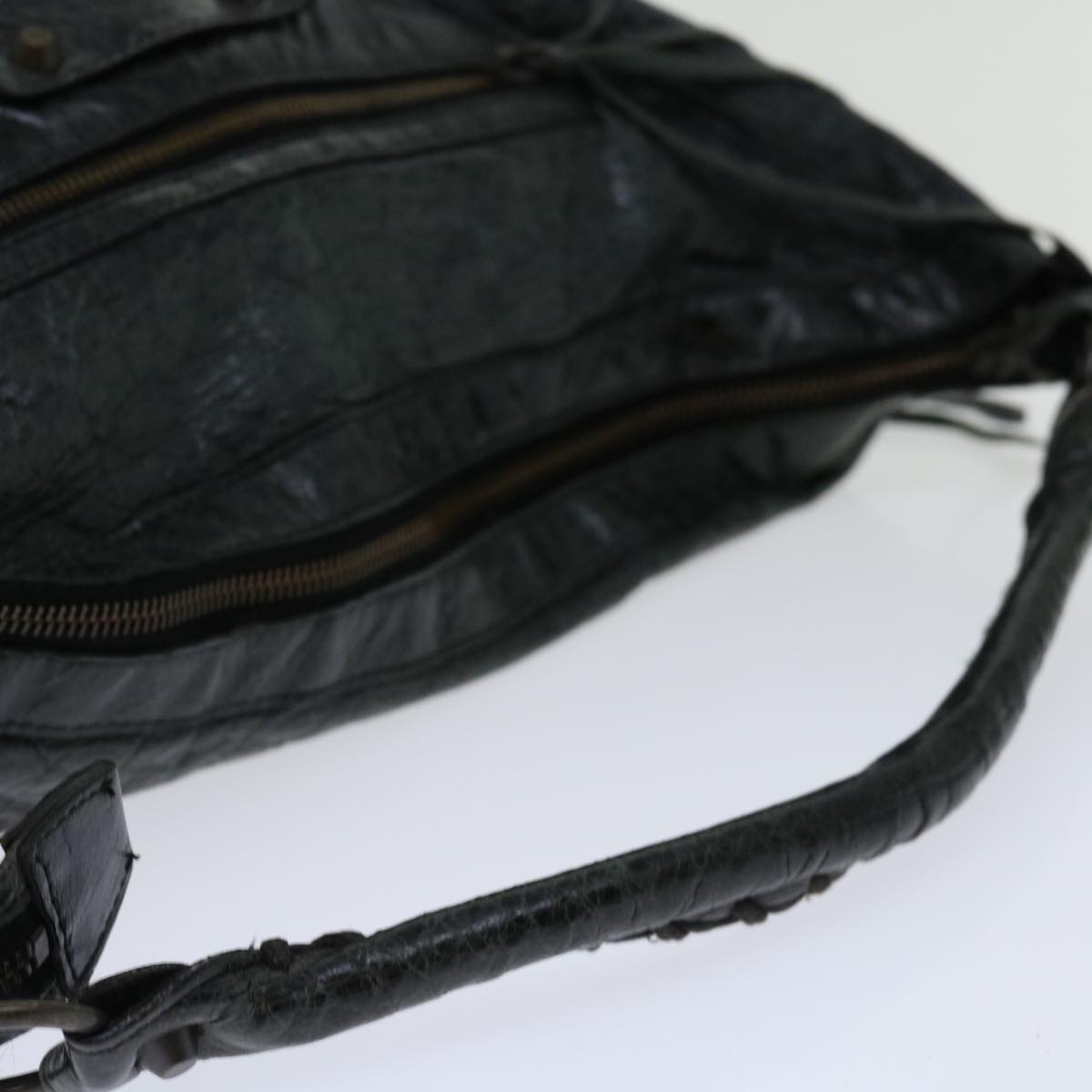 BALENCIAGA The Day Shoulder Bag Leather Black Auth yk11314