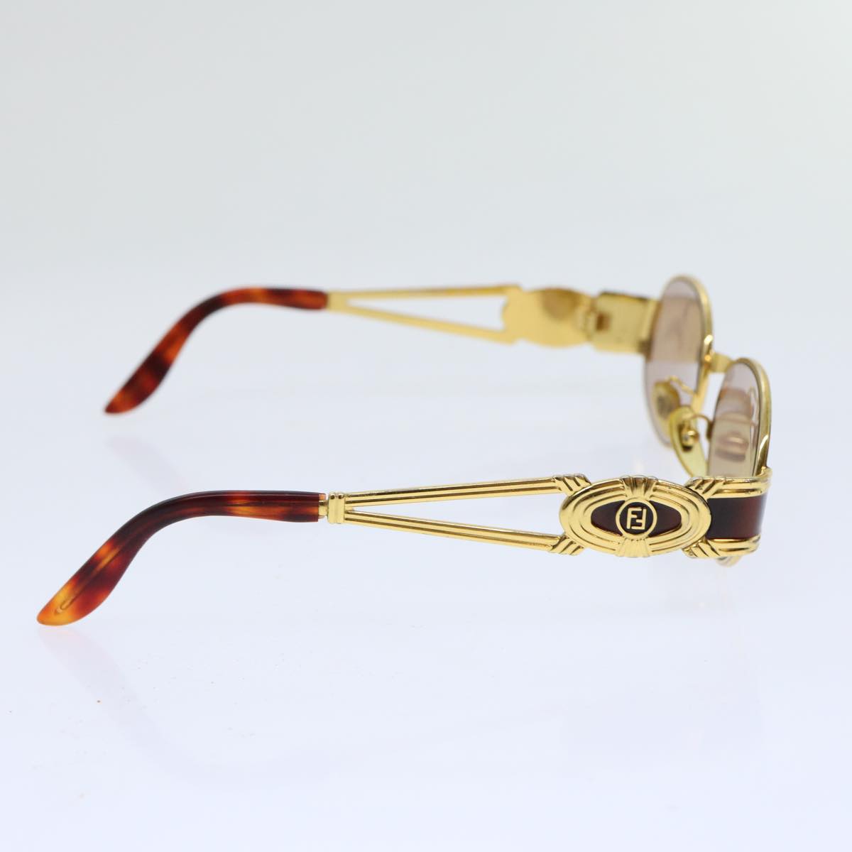 FENDI Sunglasses metal Gold Brown Auth yk11319