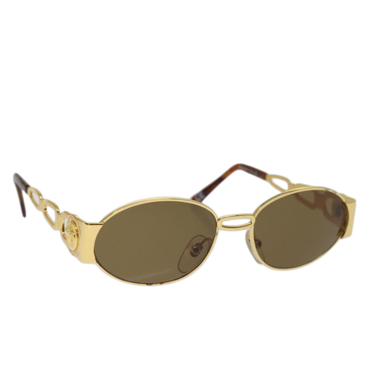 VERSACE Sunglasses metal Gold Brown Auth yk11320