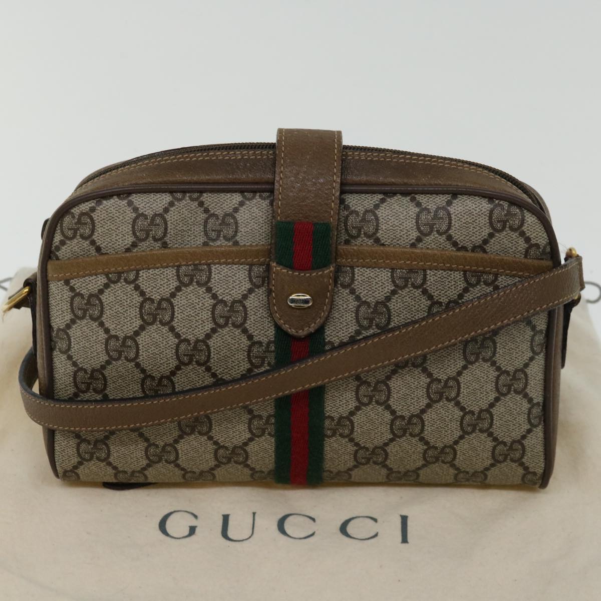 GUCCI GG Supreme Web Sherry Line Shoulder Bag PVC Beige 89 02 055 Auth yk11327