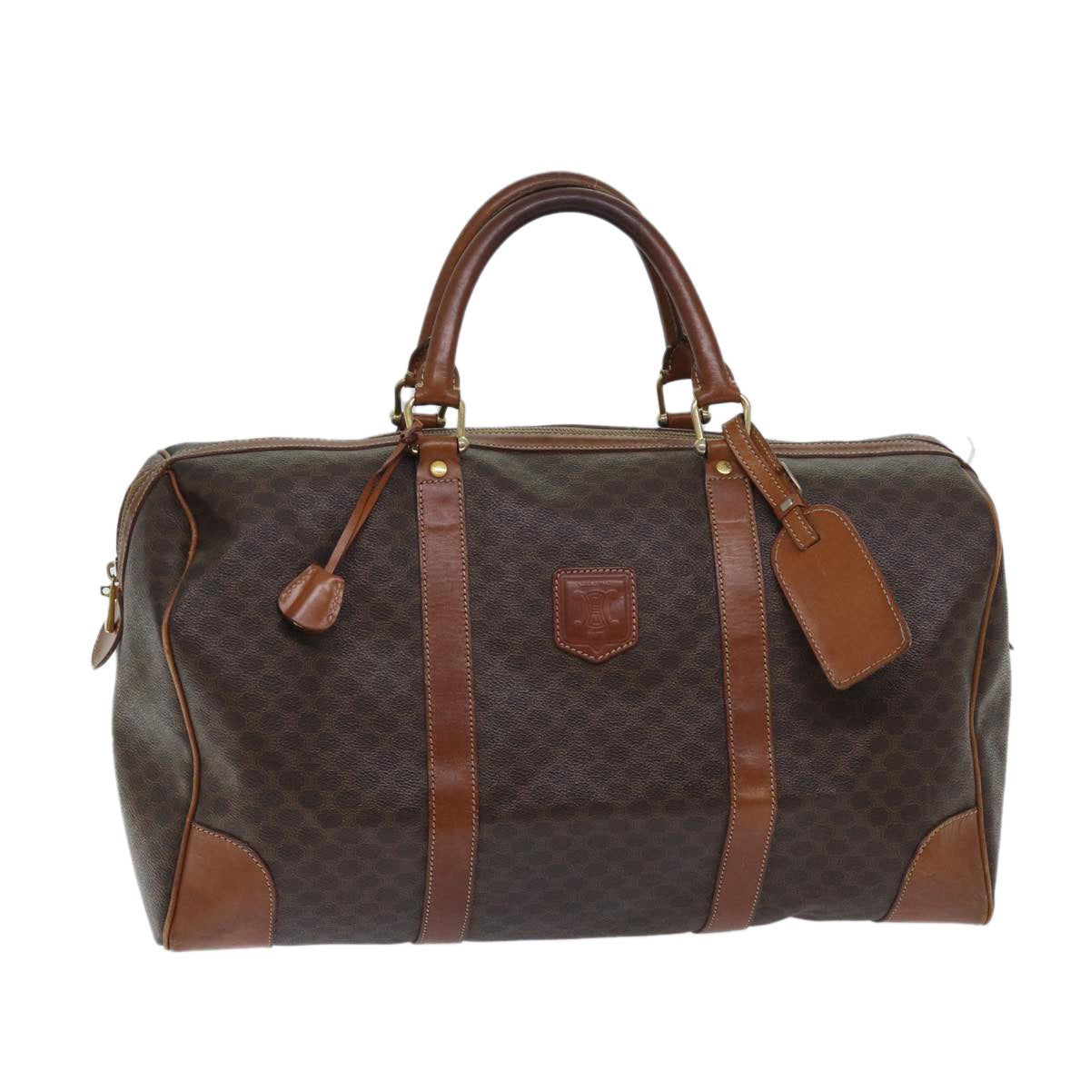 CELINE Macadam Canvas Boston Bag PVC Brown Auth yk11334