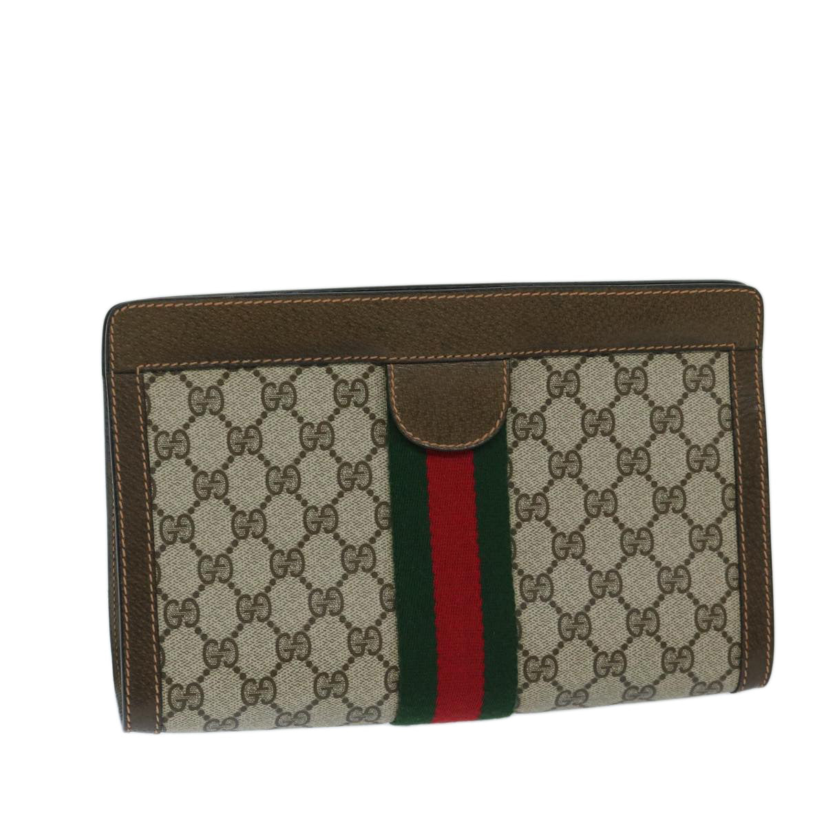 GUCCI GG Canvas Web Sherry Line Clutch Bag PVC Beige Green Red Auth yk11340