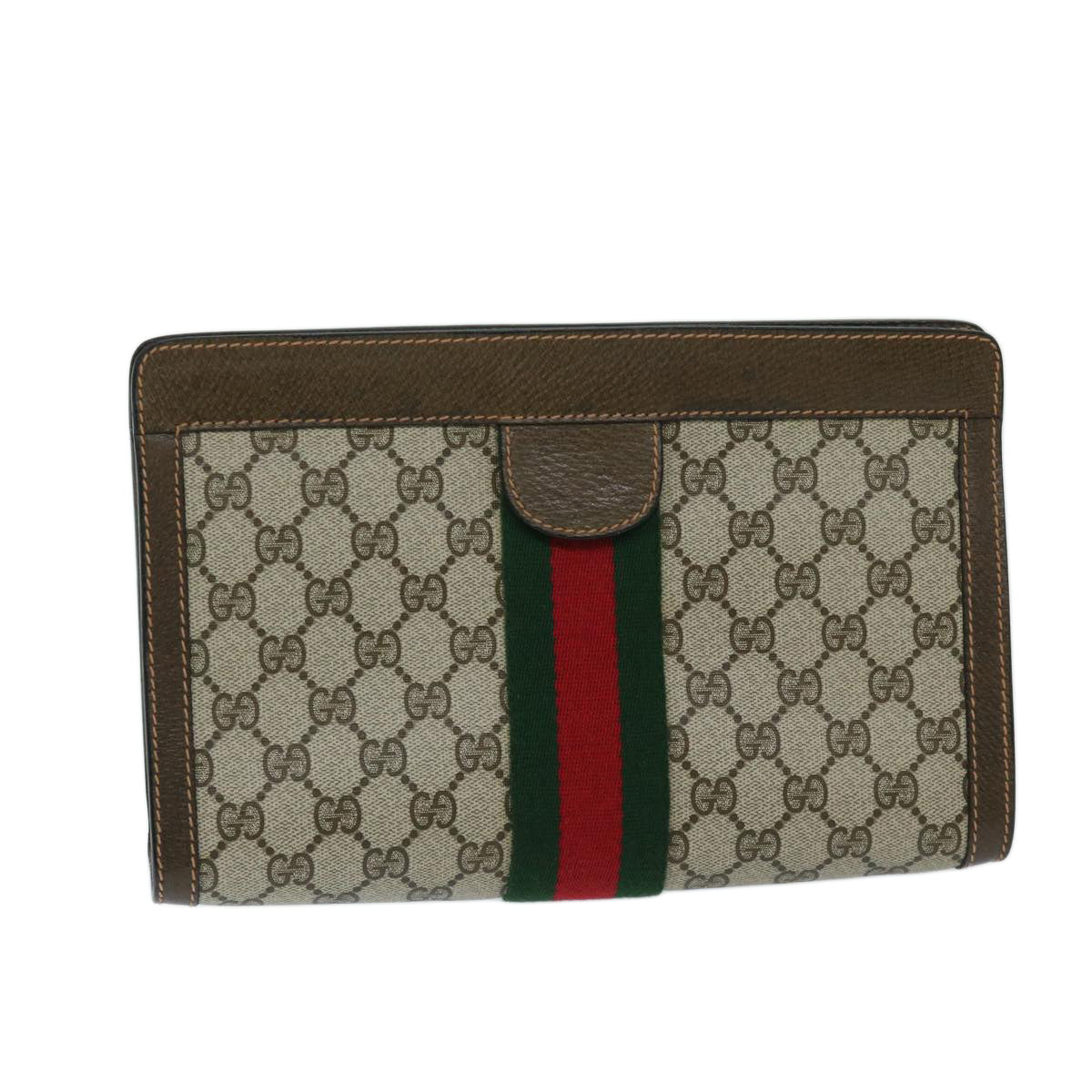 GUCCI GG Canvas Web Sherry Line Clutch Bag PVC Beige Green Red Auth yk11340 - 0