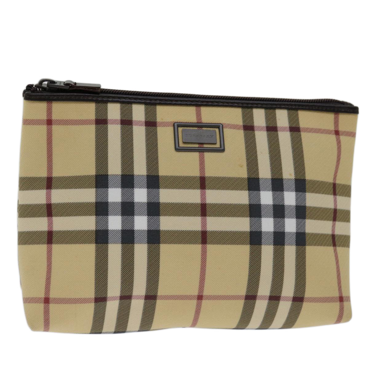 BURBERRY Nova Check Pouch Coated Canvas Beige Auth yk11343