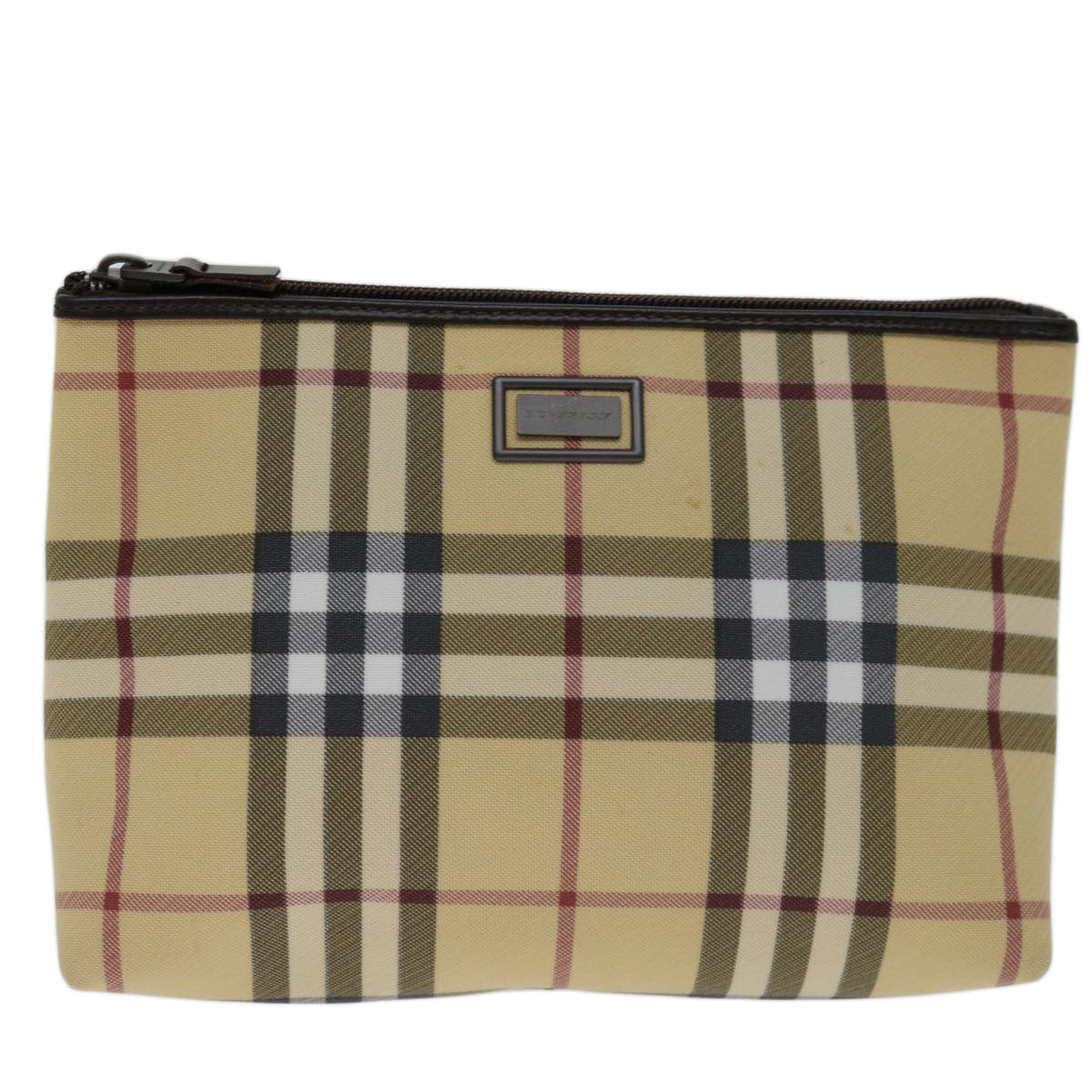 BURBERRY Nova Check Pouch Coated Canvas Beige Auth yk11343