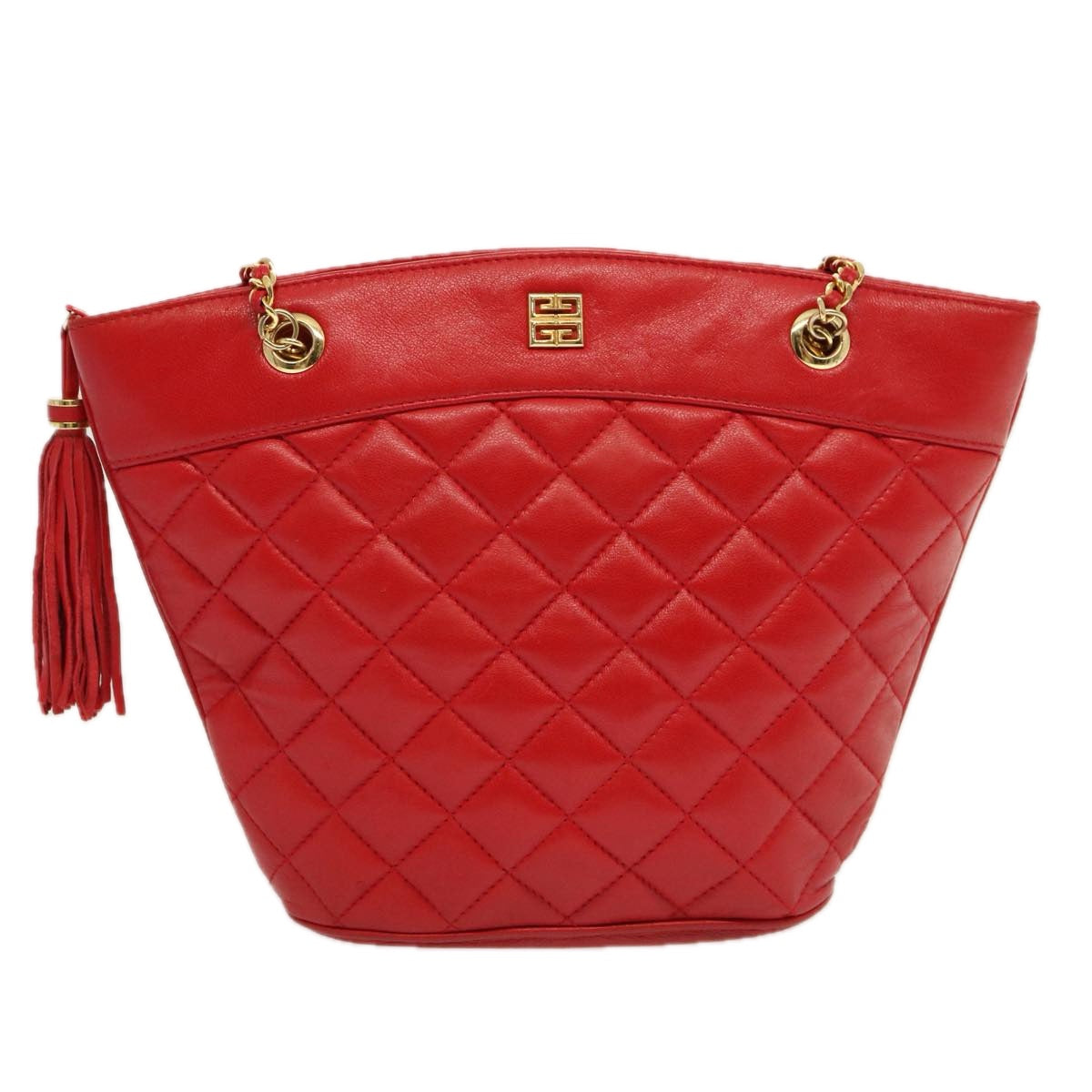 GIVENCHY Quilted Chain Shoulder Bag Leather Red Auth yk11347 - 0