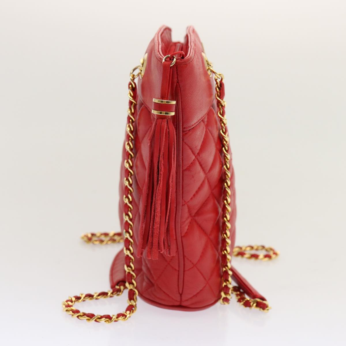 GIVENCHY Quilted Chain Shoulder Bag Leather Red Auth yk11347