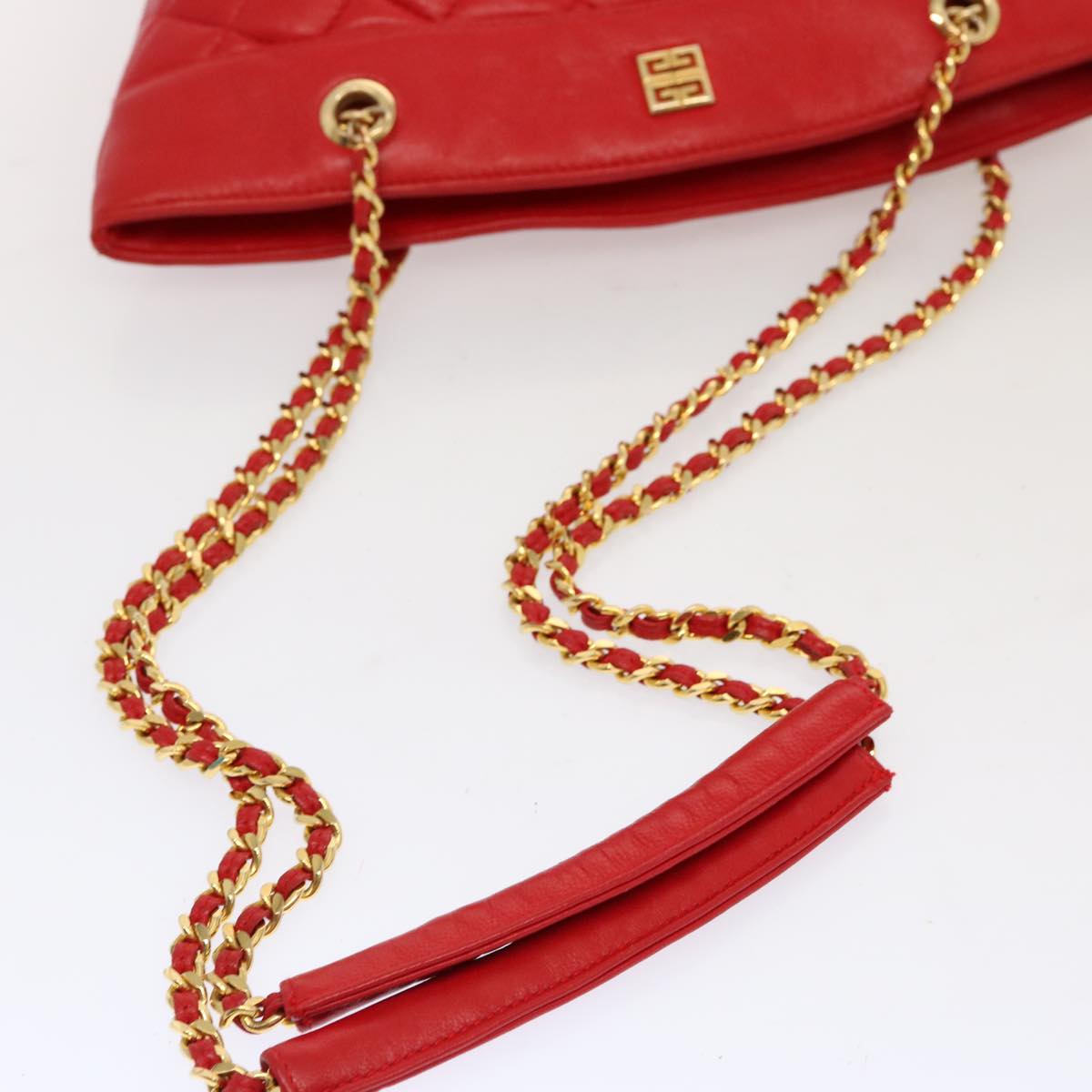 GIVENCHY Quilted Chain Shoulder Bag Leather Red Auth yk11347