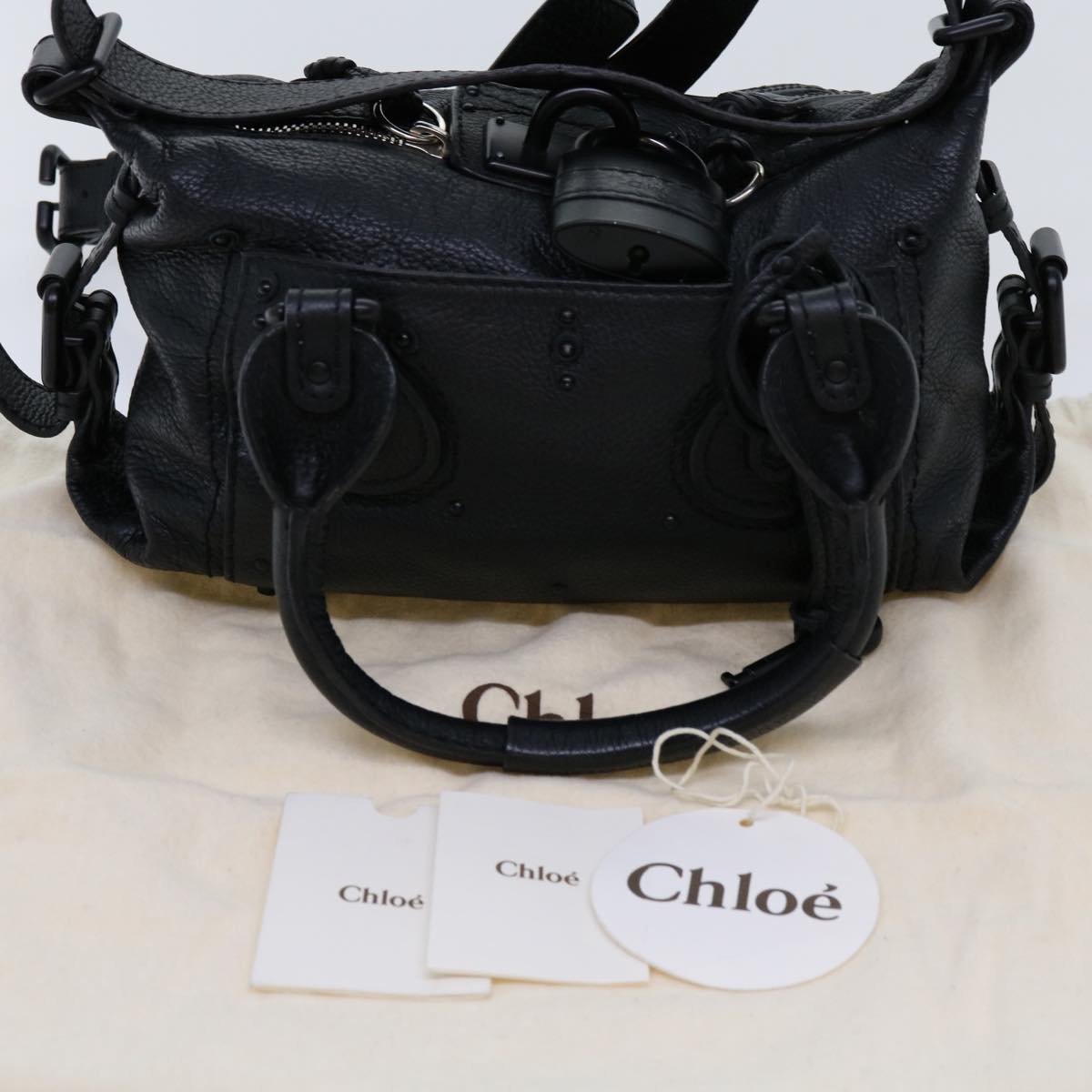 Chloe Paddington Hand Bag Leather 2way Black 04 06 53 Auth yk11349