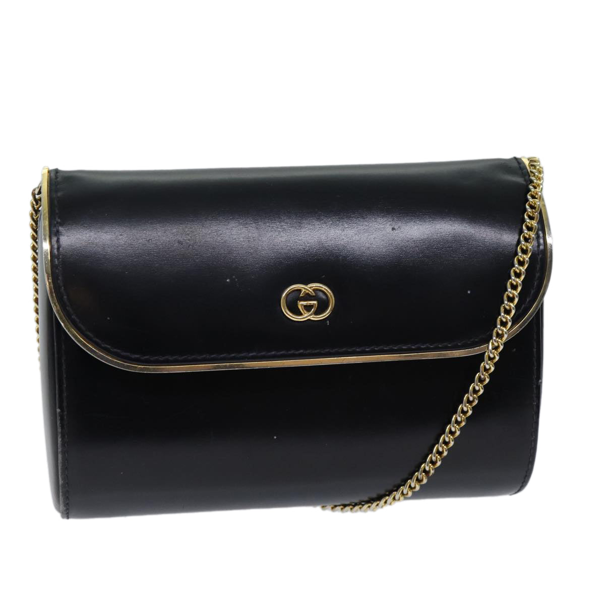 GUCCI Interlocking Chain Shoulder Bag Leather Black Auth yk11350