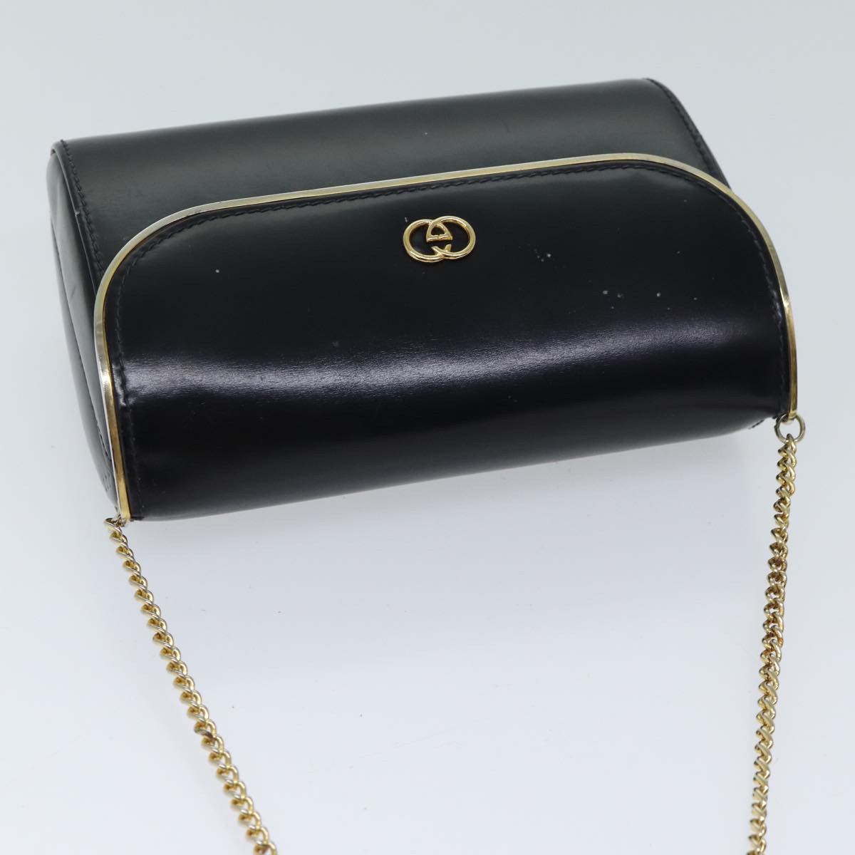 GUCCI Interlocking Chain Shoulder Bag Leather Black Auth yk11350