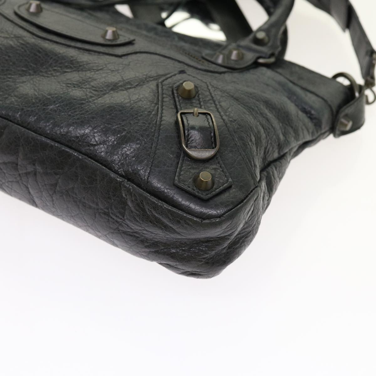 BALENCIAGA The First Hand Bag Leather 2way Black 103208 Auth yk11352