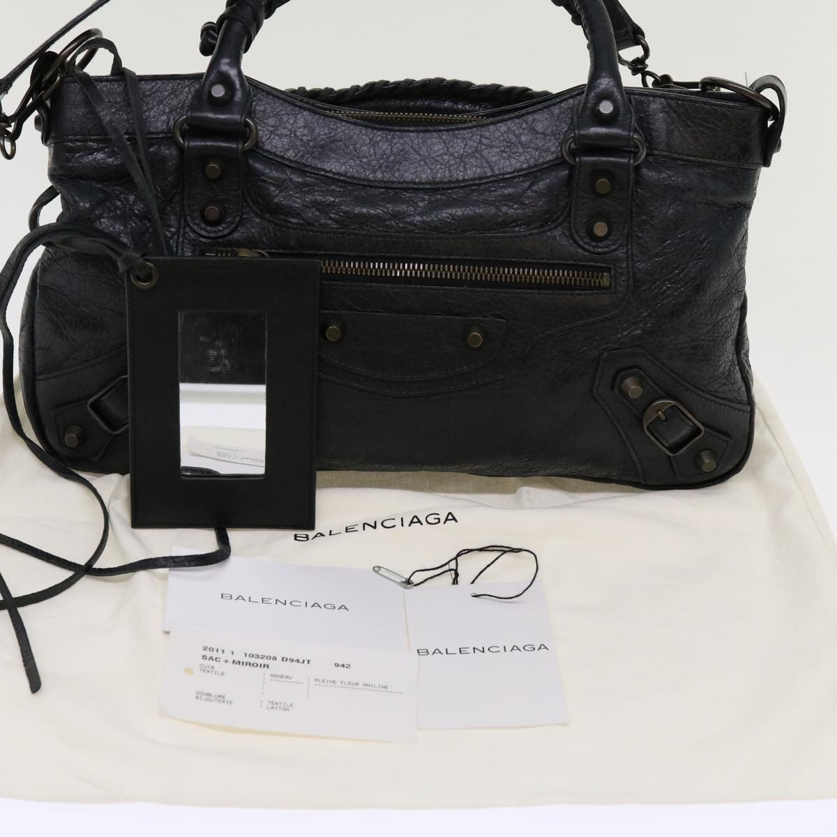 BALENCIAGA The First Hand Bag Leather 2way Black 103208 Auth yk11352