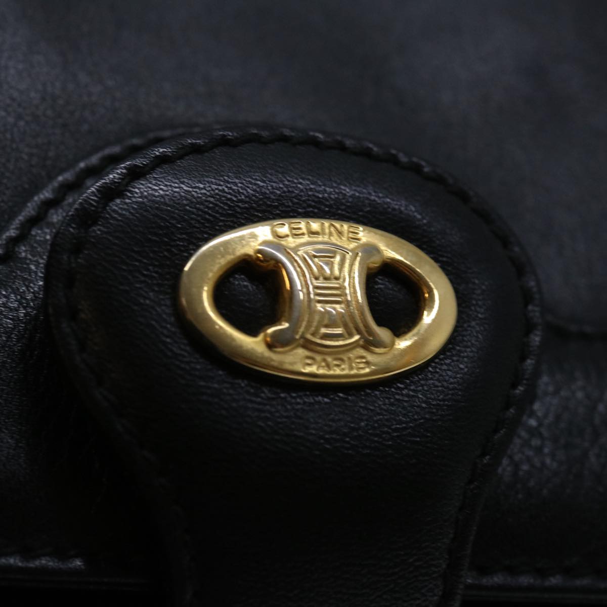 CELINE Shoulder Bag Leather Black Auth yk11353