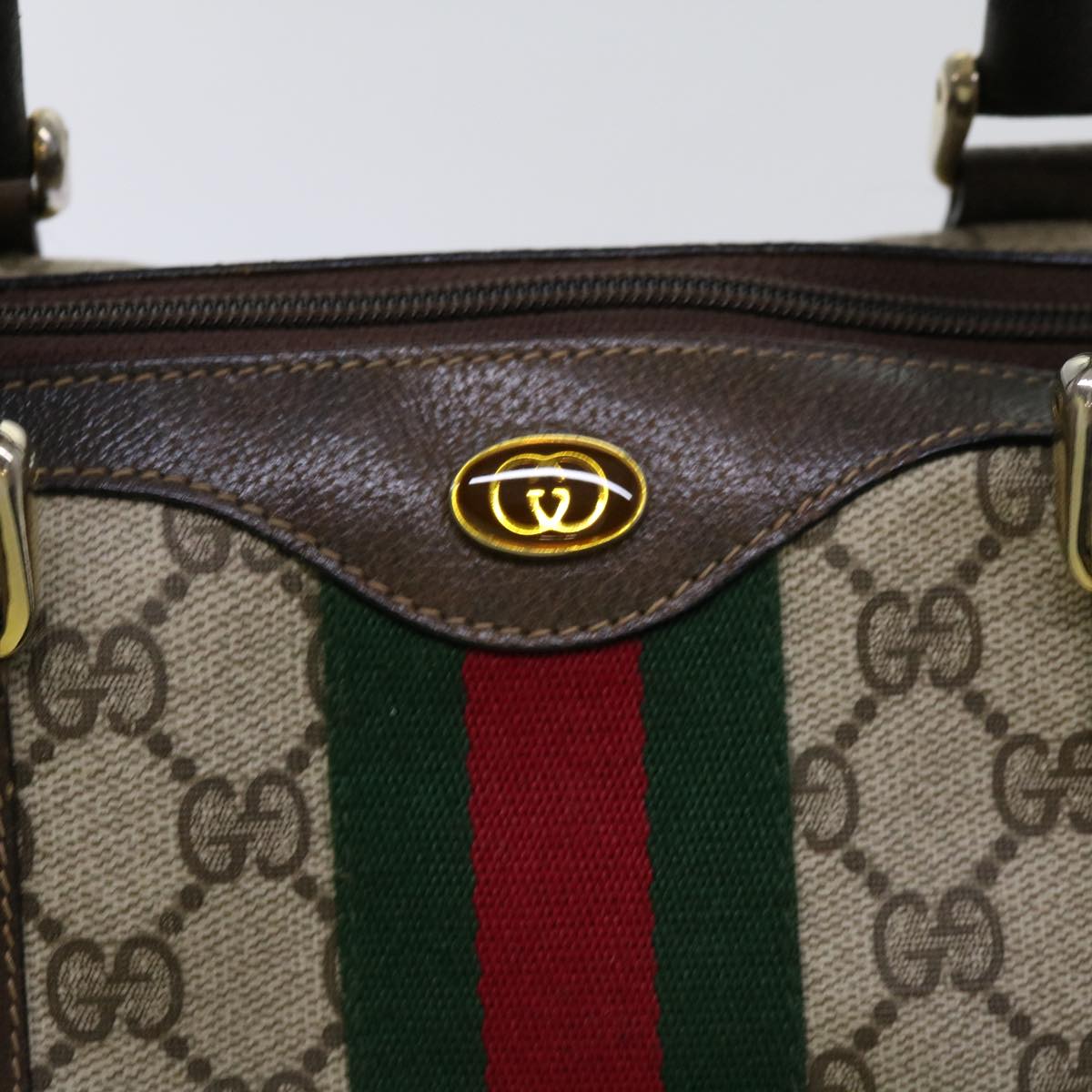 GUCCI GG Canvas Web Sherry Line Boston Bag Beige Red 10 12 3842 Auth yk11354
