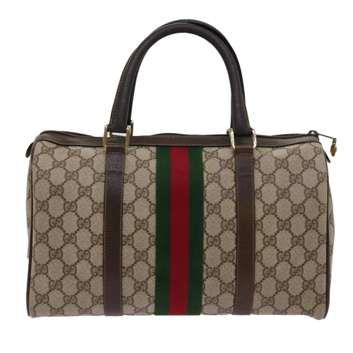 GUCCI GG Canvas Web Sherry Line Boston Bag Beige Red 10 12 3842 Auth yk11354