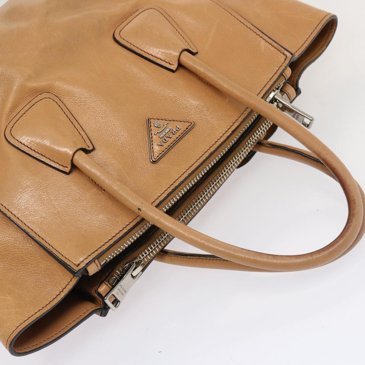 PRADA Hand Bag Leather Brown Auth yk11371