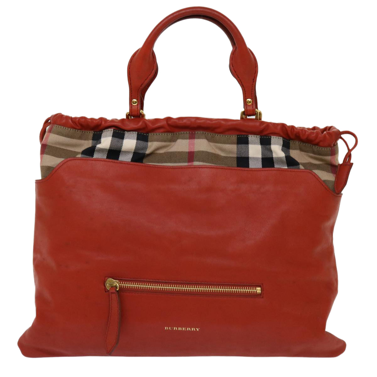 BURBERRY Nova Check Hand Bag Leather 2way Orange Auth yk11372