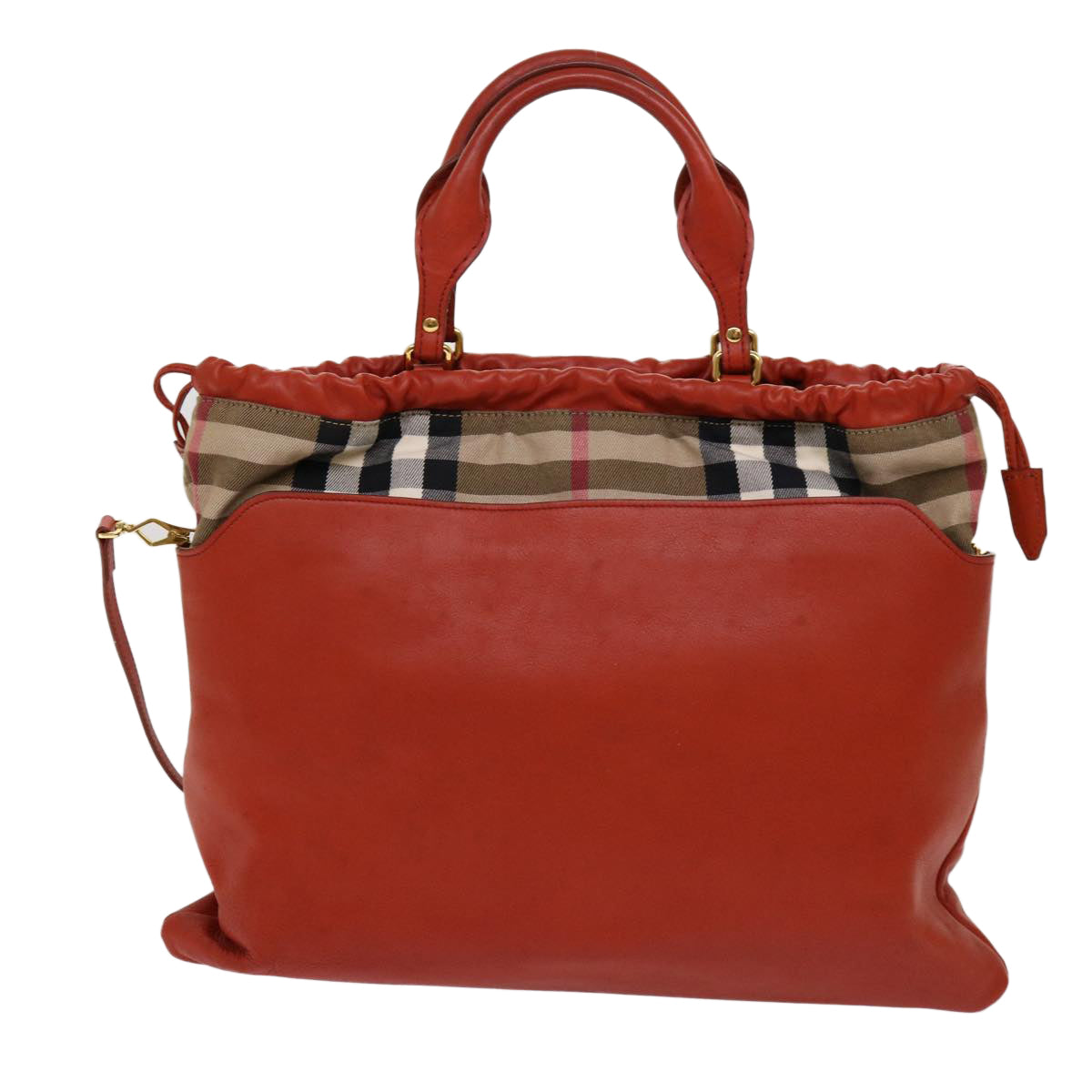 BURBERRY Nova Check Hand Bag Leather 2way Orange Auth yk11372