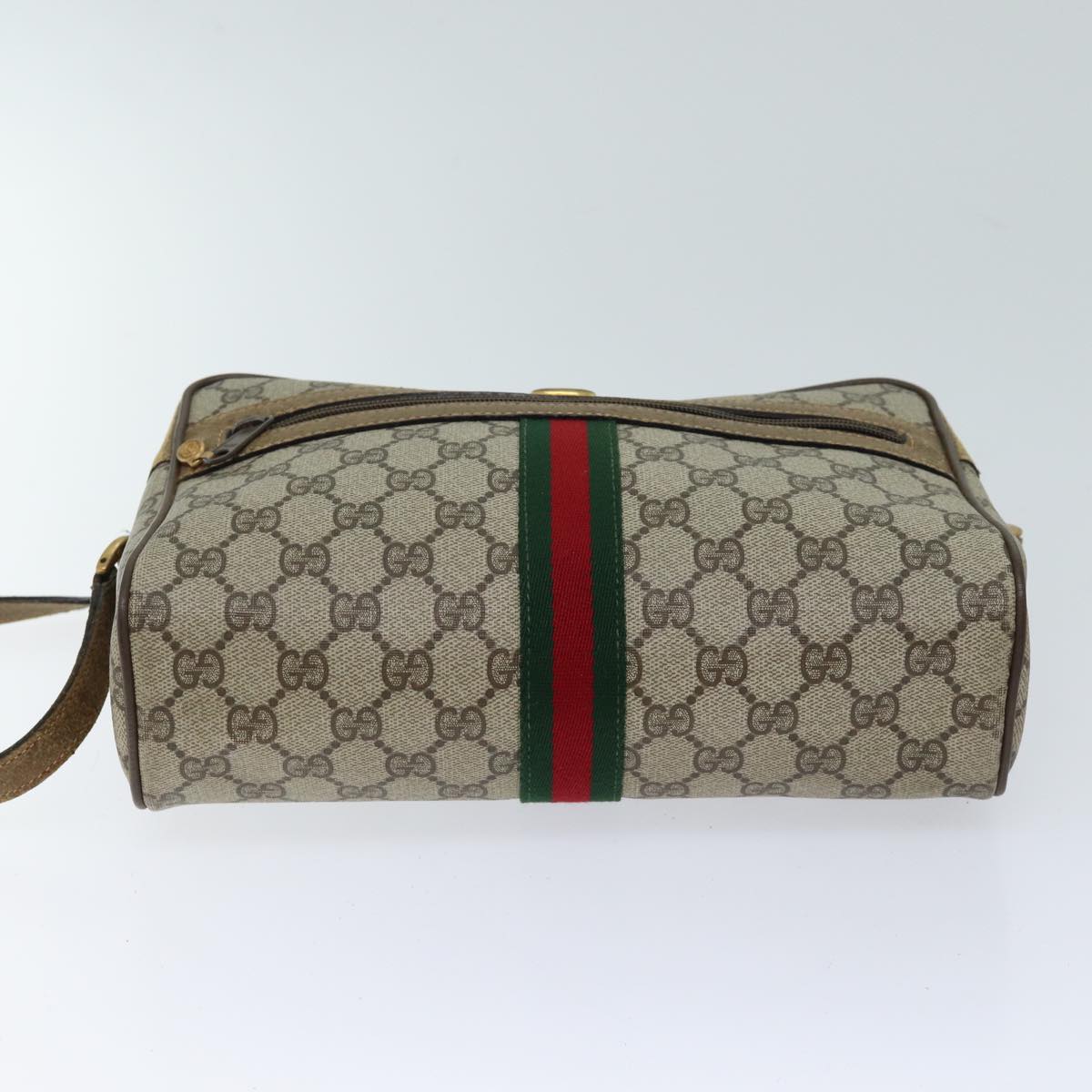 GUCCI GG Canvas Web Sherry Line Shoulder Bag PVC Beige Green Red Auth yk11376