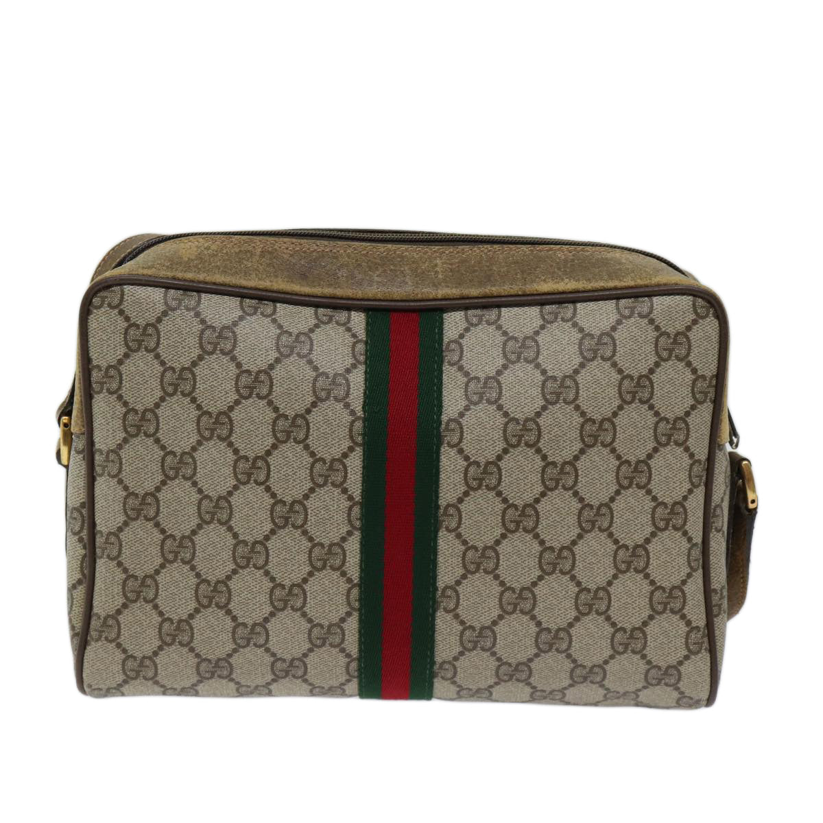 GUCCI GG Canvas Web Sherry Line Shoulder Bag PVC Beige Green Red Auth yk11376