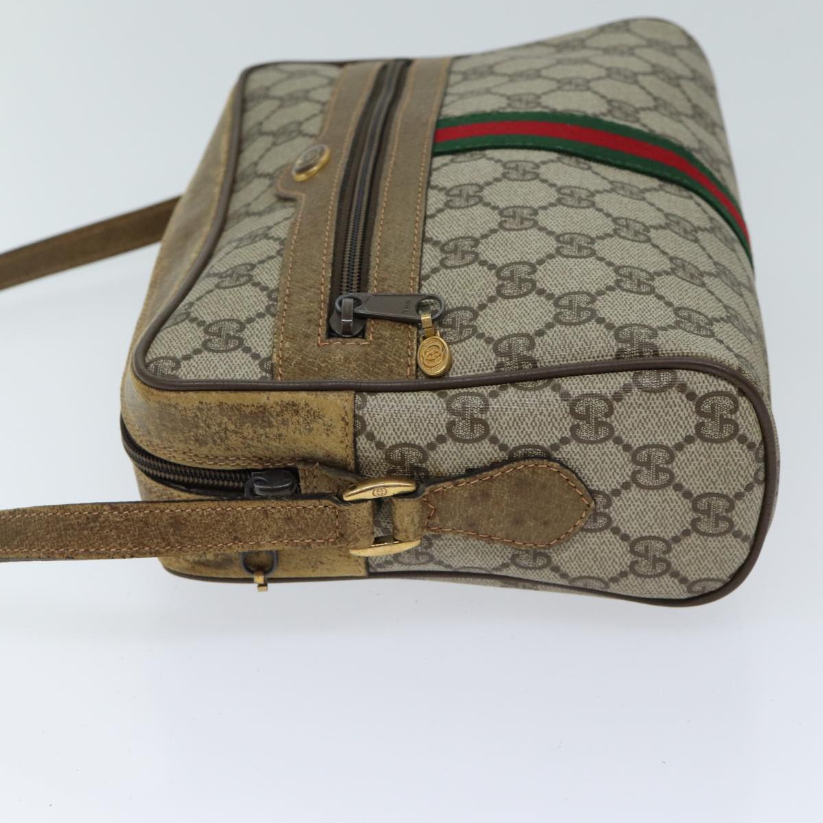 GUCCI GG Canvas Web Sherry Line Shoulder Bag PVC Beige Green Red Auth yk11376 - 0