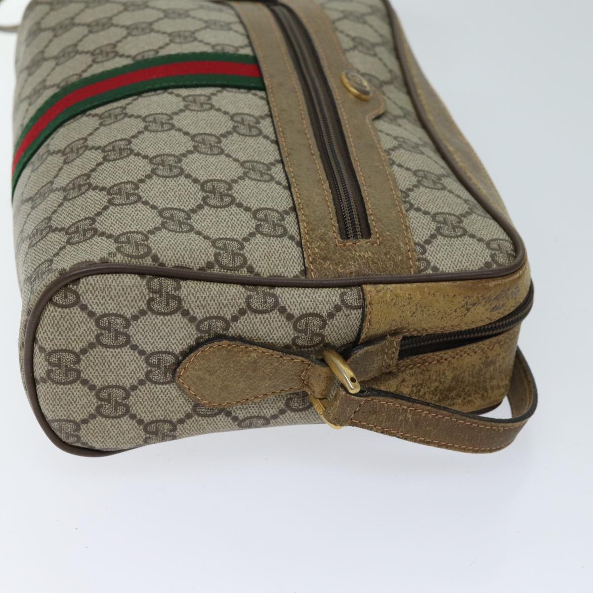 GUCCI GG Canvas Web Sherry Line Shoulder Bag PVC Beige Green Red Auth yk11376