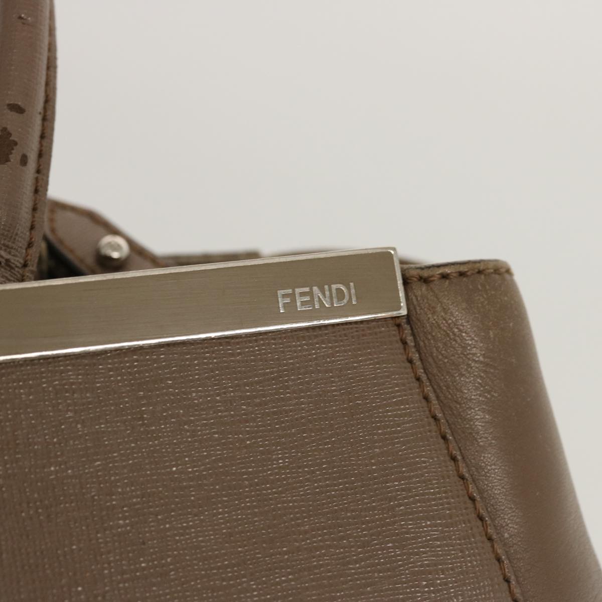 FENDI Hand Bag Leather 2way Gray Beige Auth yk11379