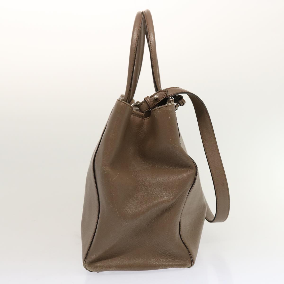 FENDI Hand Bag Leather 2way Gray Beige Auth yk11379