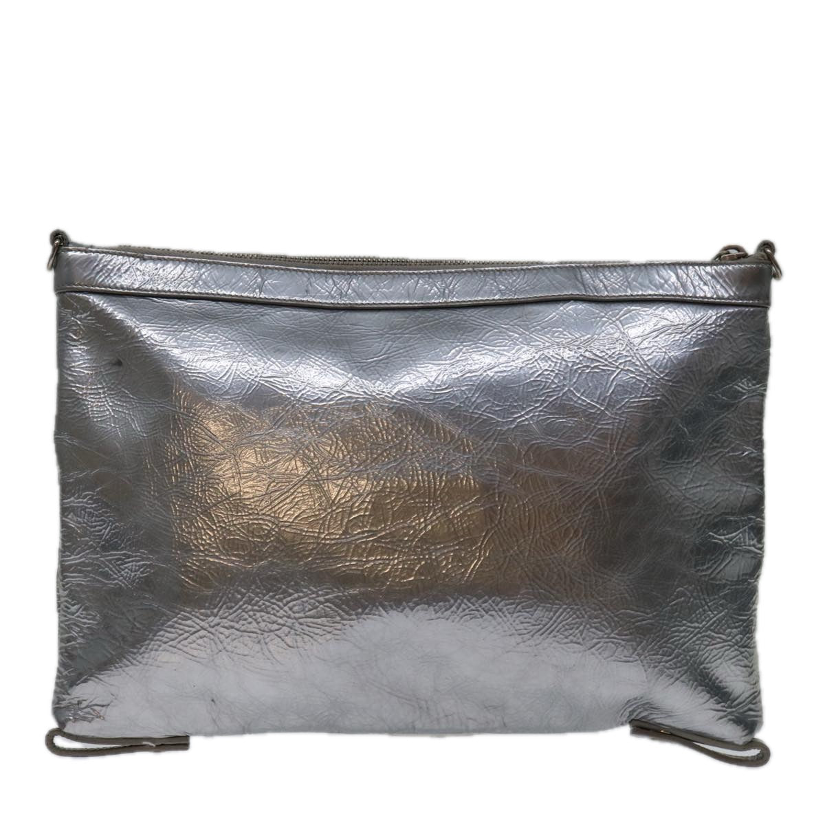 SAINT LAURENT Clutch Bag Leather Silver Auth yk11389 - 0