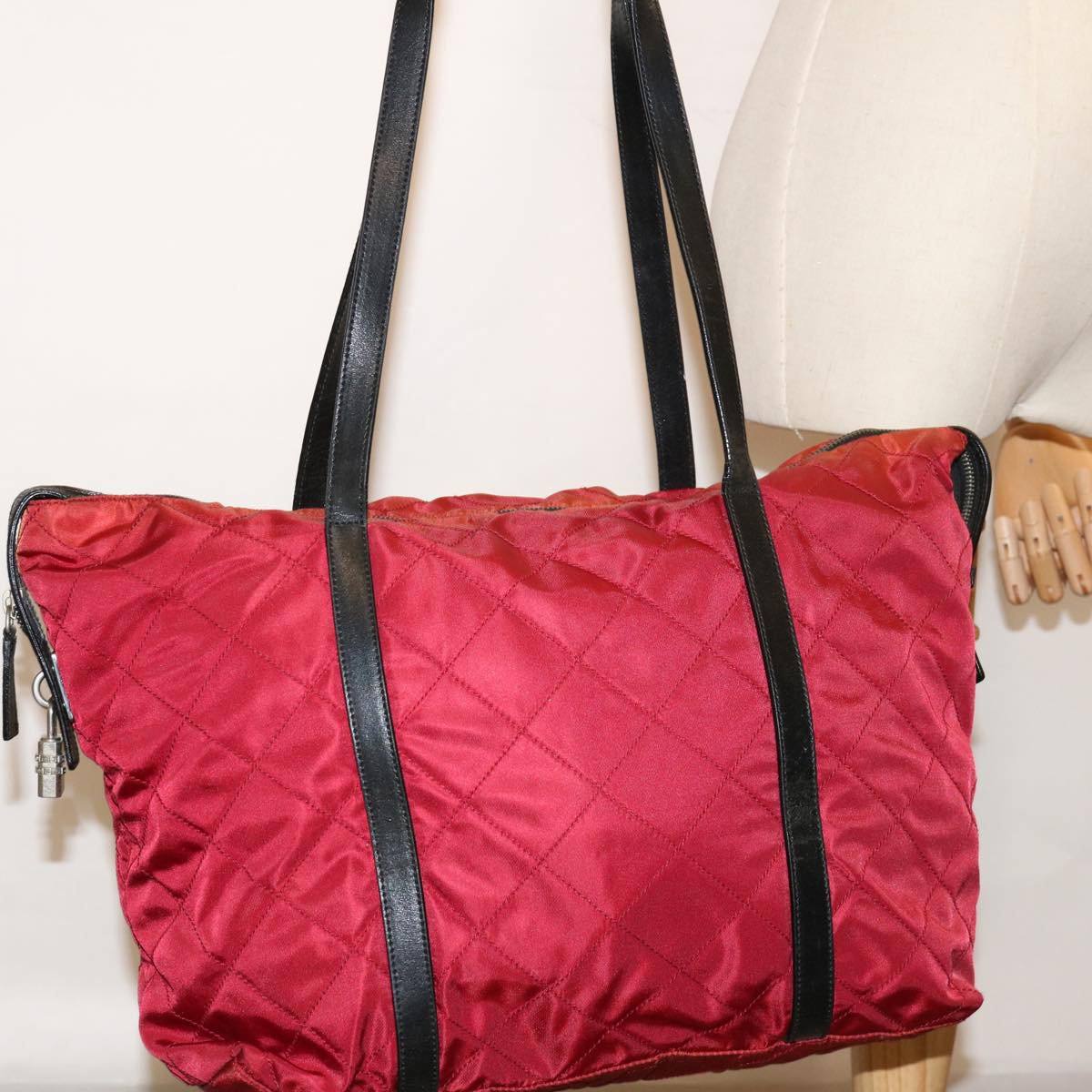 PRADA Quilted Shoulder Bag Nylon Red Auth yk11392