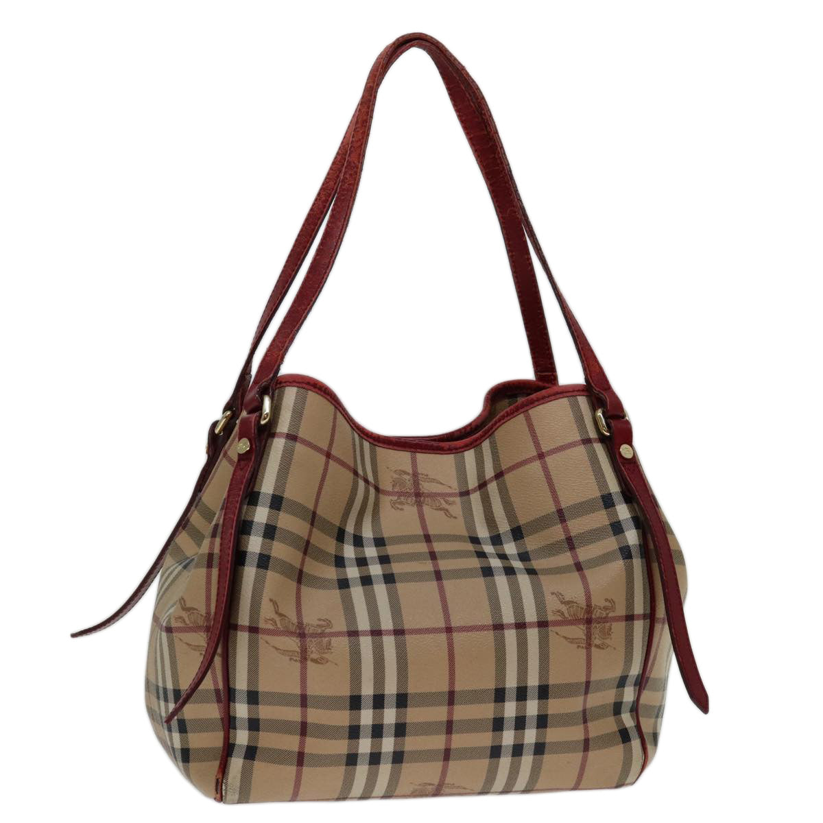 BURBERRY Nova Check Tote Bag PVC Beige Red Auth yk11393