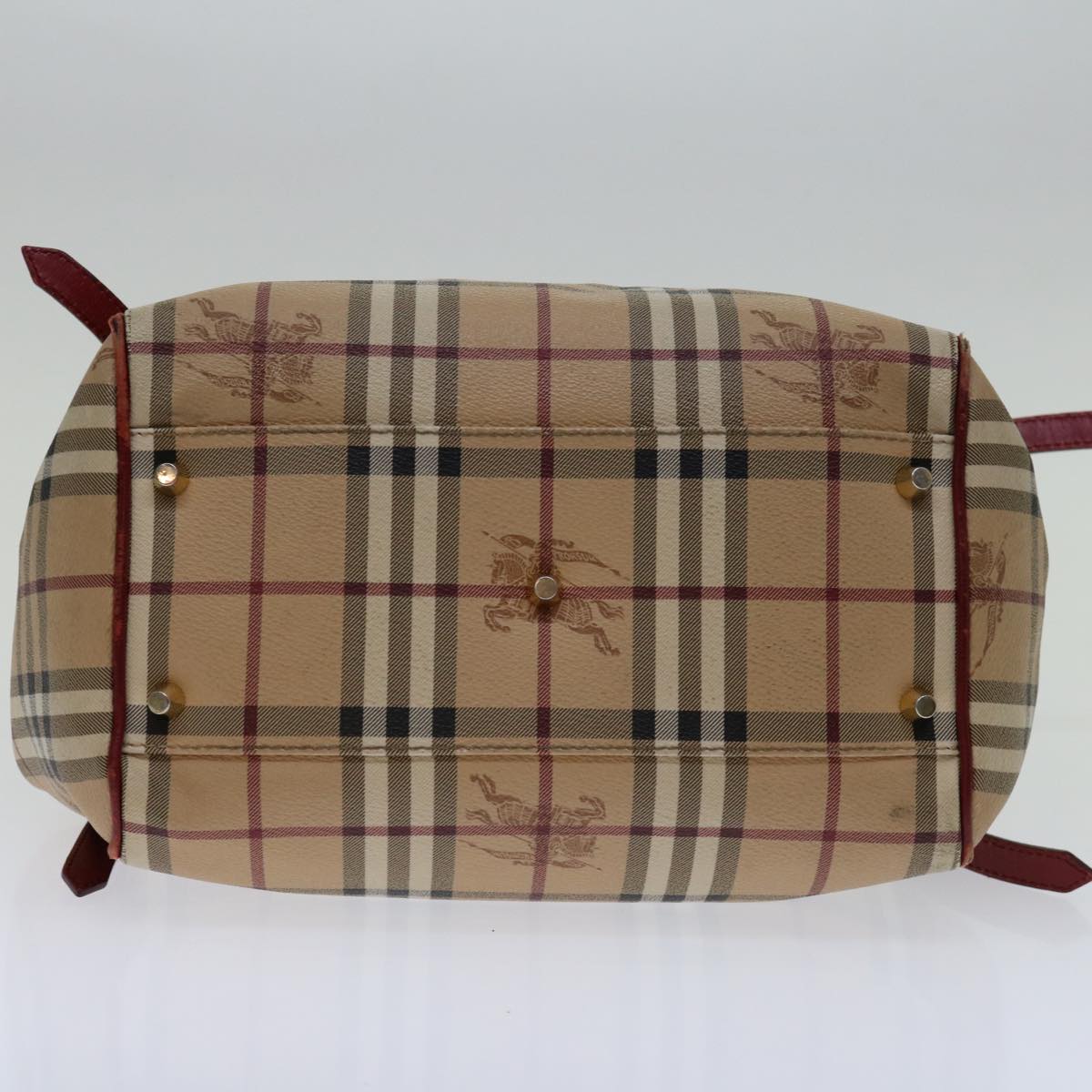 BURBERRY Nova Check Tote Bag PVC Beige Red Auth yk11393