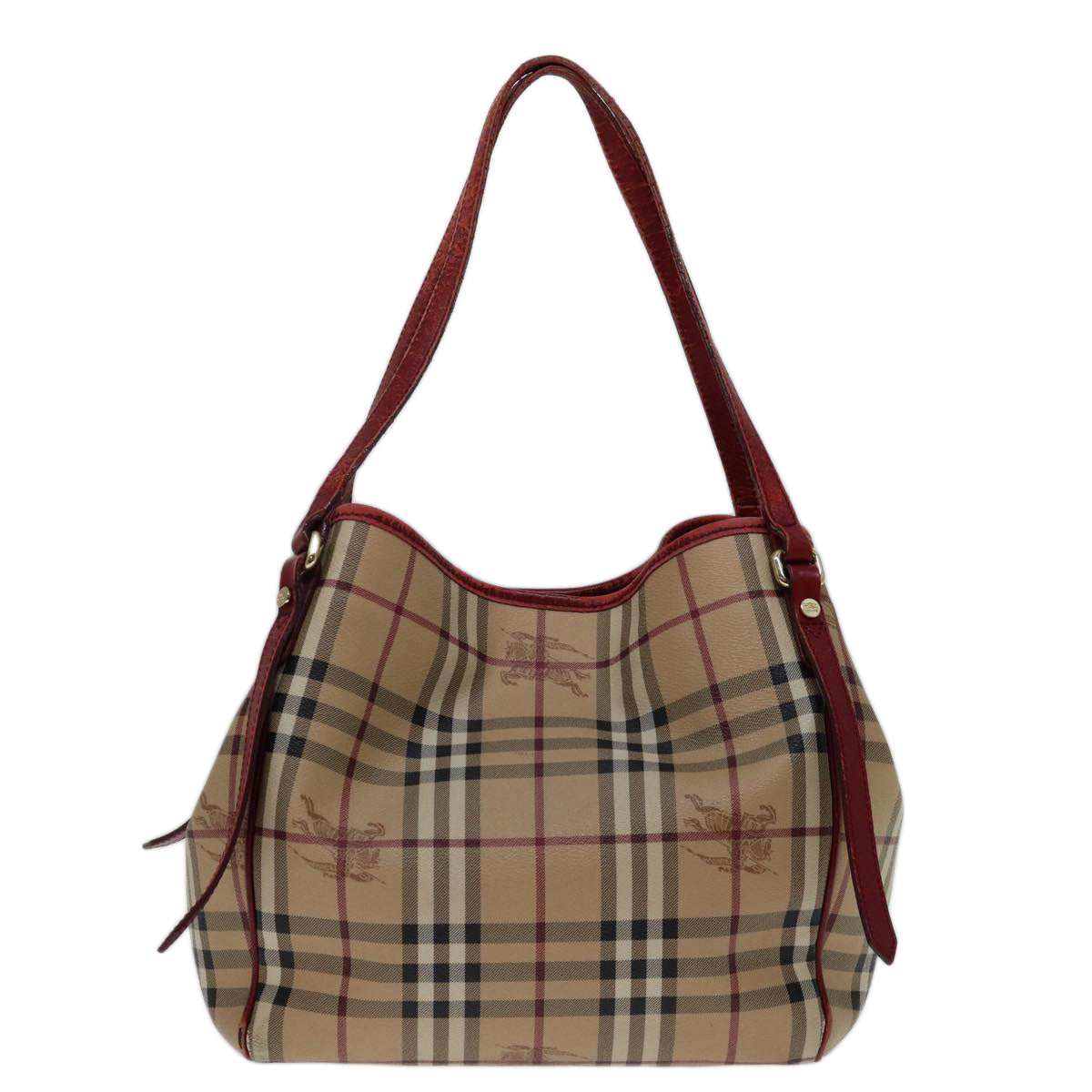 BURBERRY Nova Check Tote Bag PVC Beige Red Auth yk11393