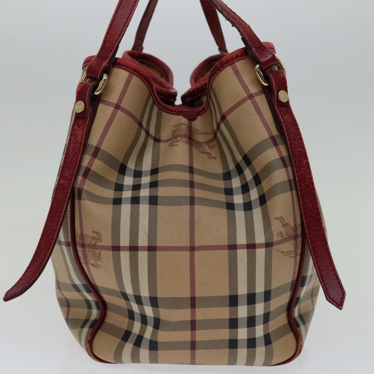 BURBERRY Nova Check Tote Bag PVC Beige Red Auth yk11393