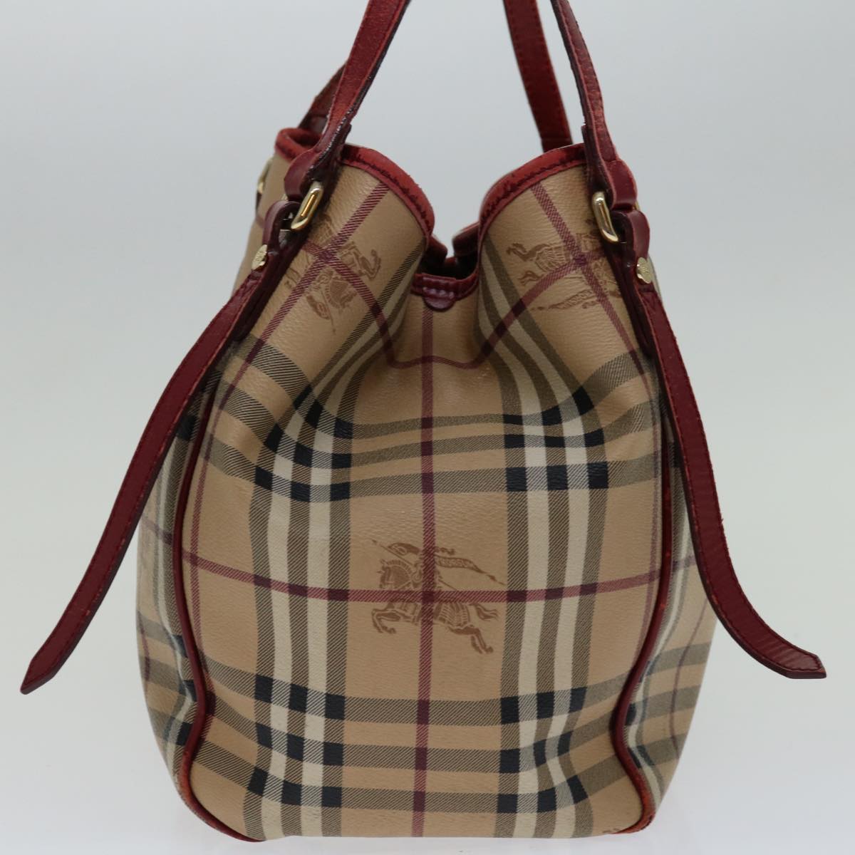 BURBERRY Nova Check Tote Bag PVC Beige Red Auth yk11393