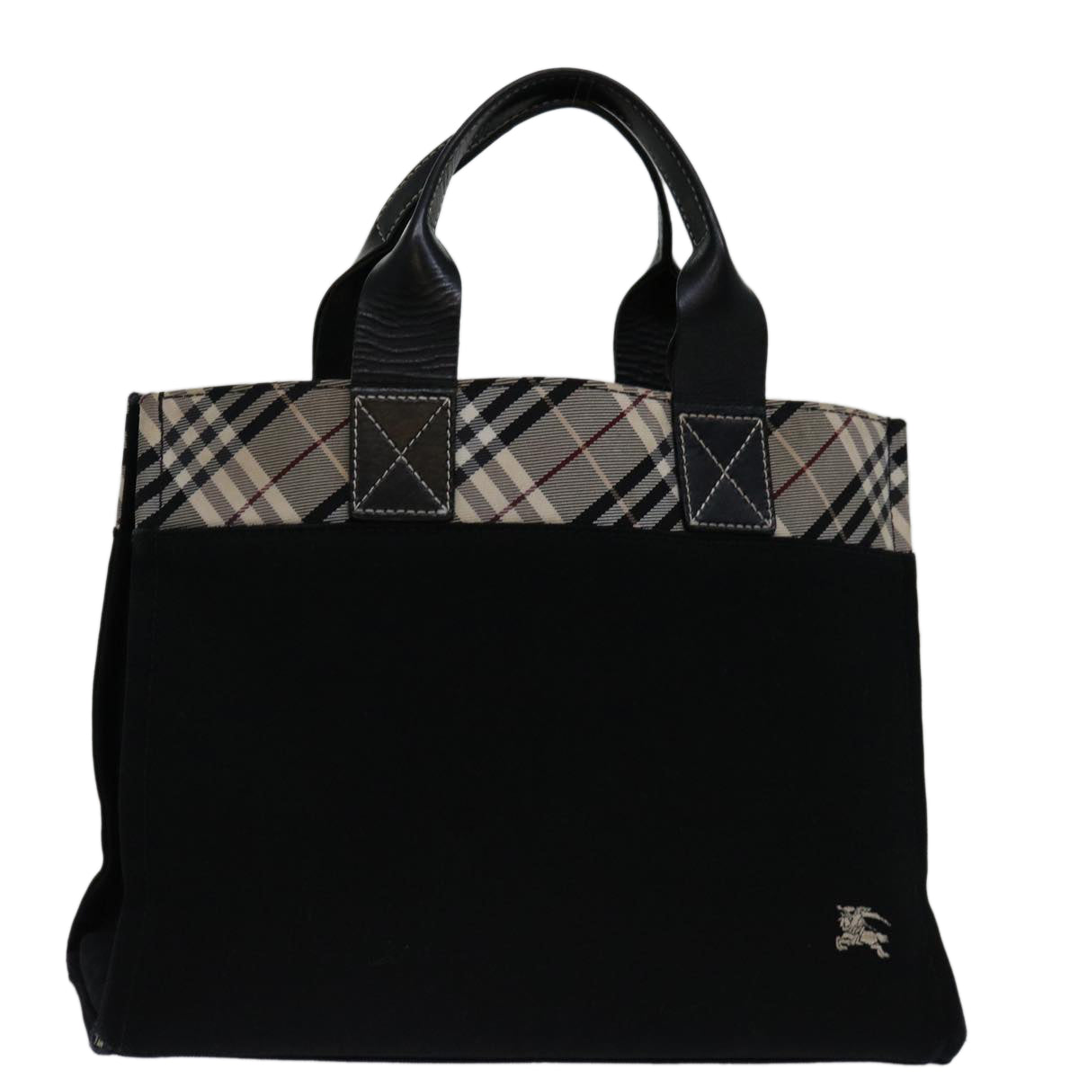 BURBERRY Nova Check Blue Label Hand Bag Canvas Black Beige Auth yk11396