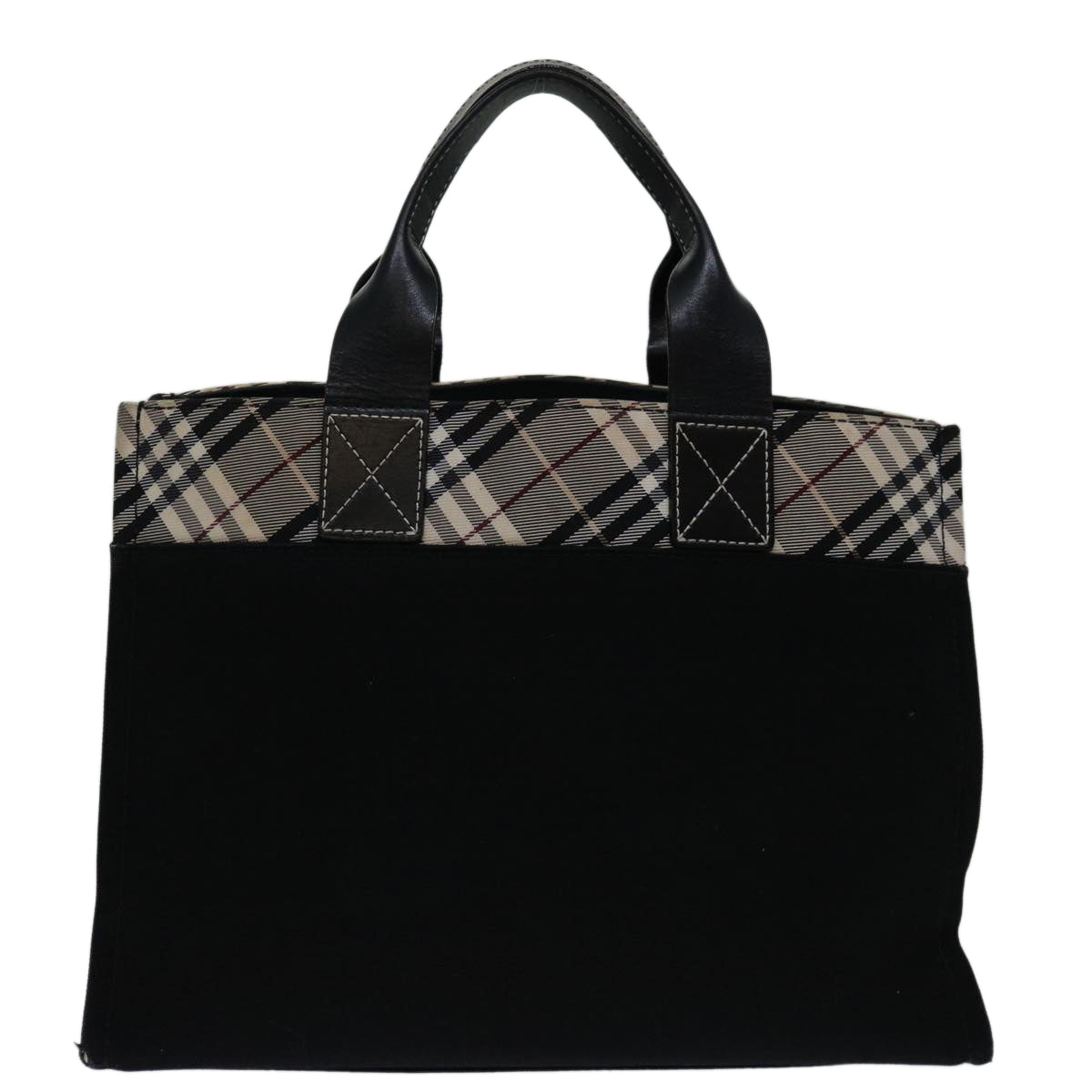 BURBERRY Nova Check Blue Label Hand Bag Canvas Black Beige Auth yk11396