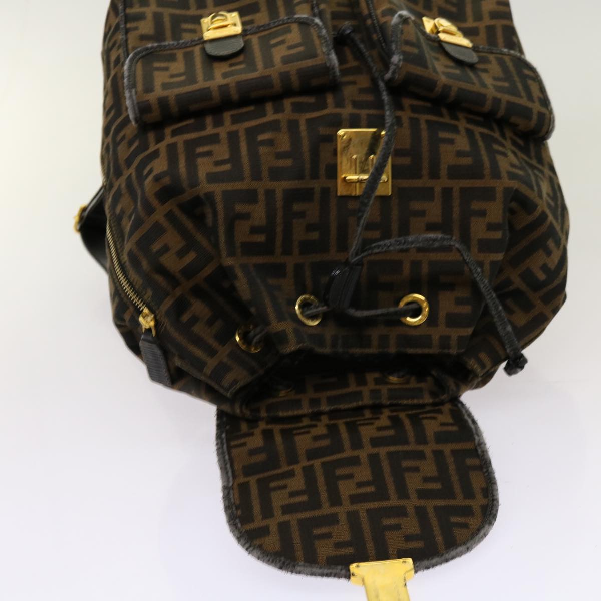 FENDI Zucca Canvas Backpack Brown Black Auth yk11410