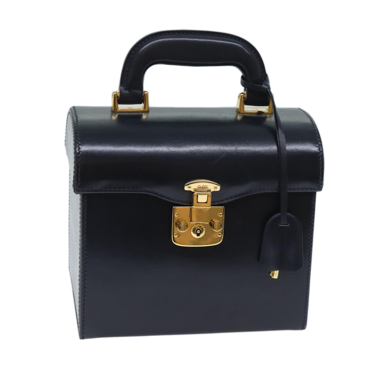 GUCCI Ready Lock Hand Bag Leather Navy 000 01 0246 Auth yk11418