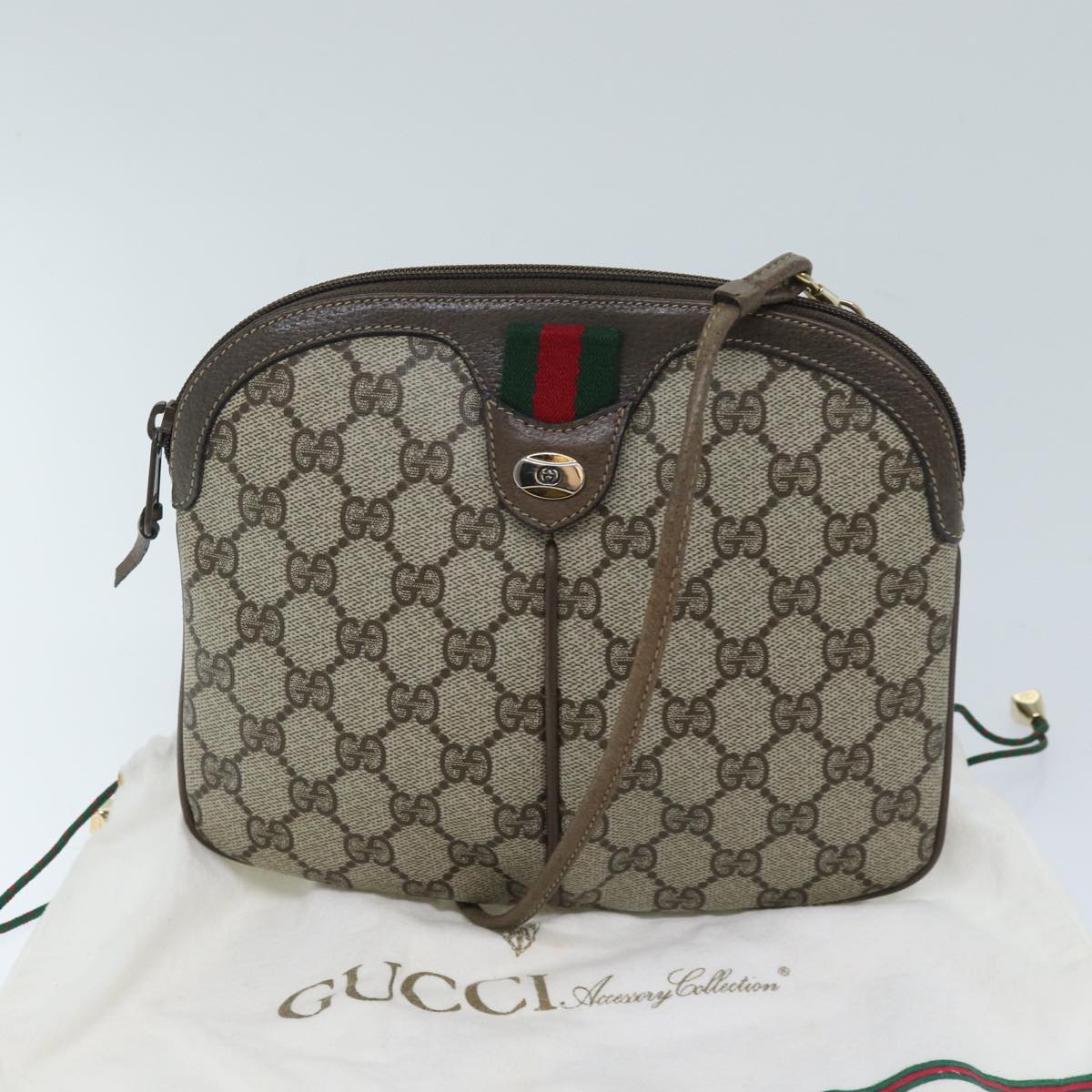 GUCCI GG Supreme Web Sherry Line Shoulder Bag PVC Beige 904 02 047 Auth yk11423