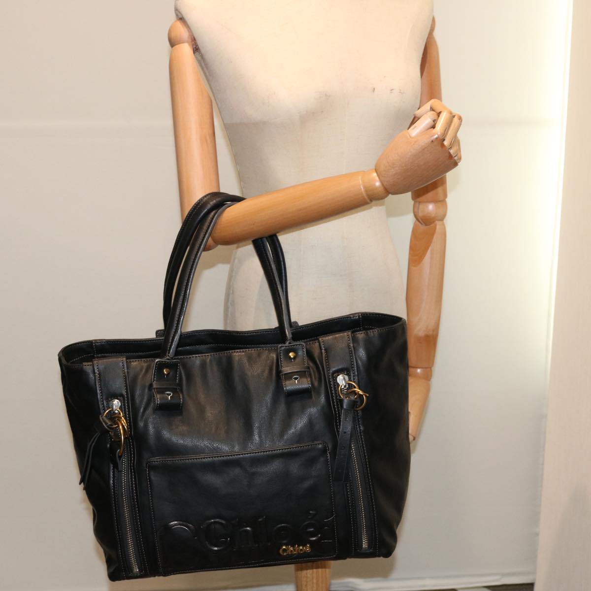 Chloe Hand Bag Leather Black Auth yk11424
