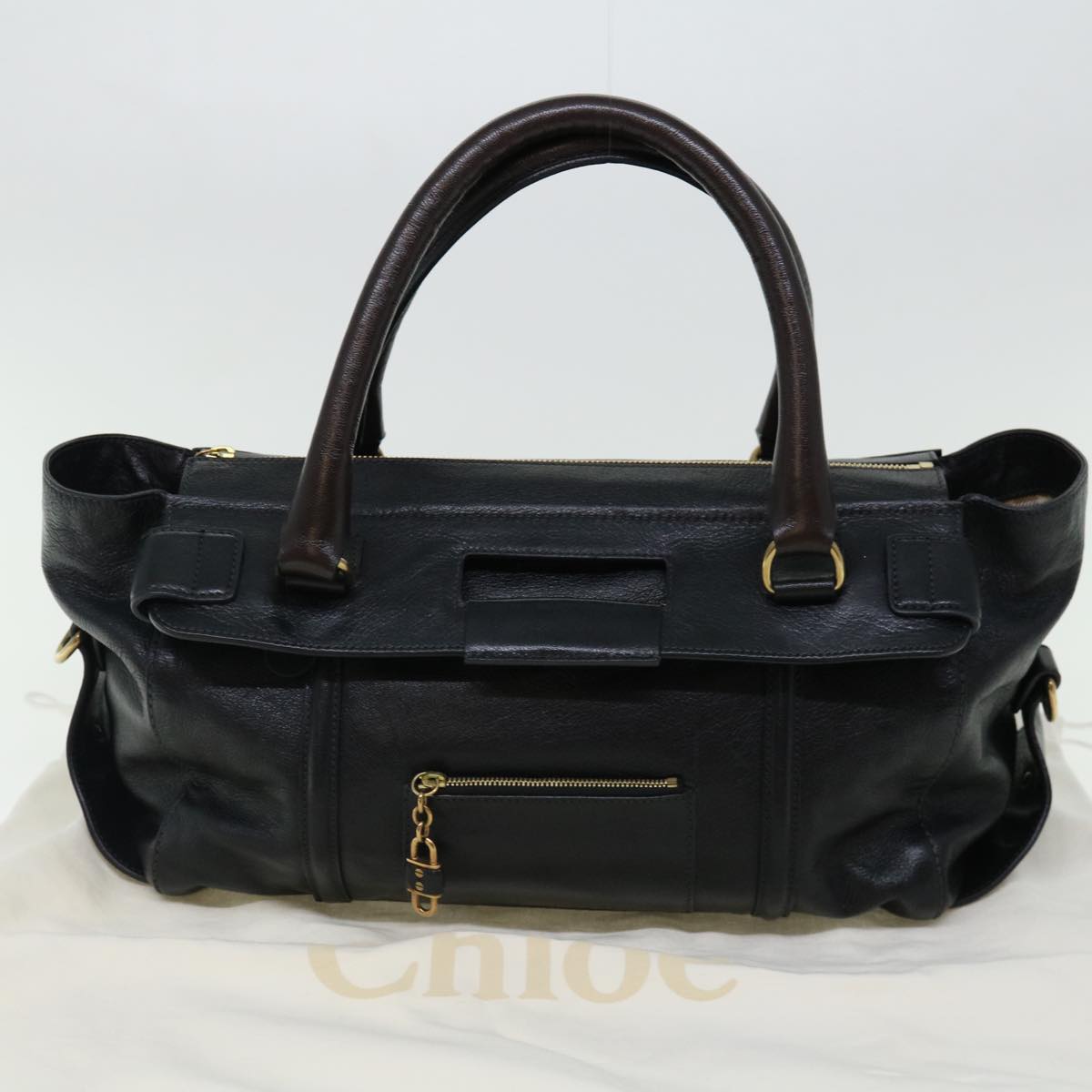 Chloe Hand Bag Leather Black Auth yk11425