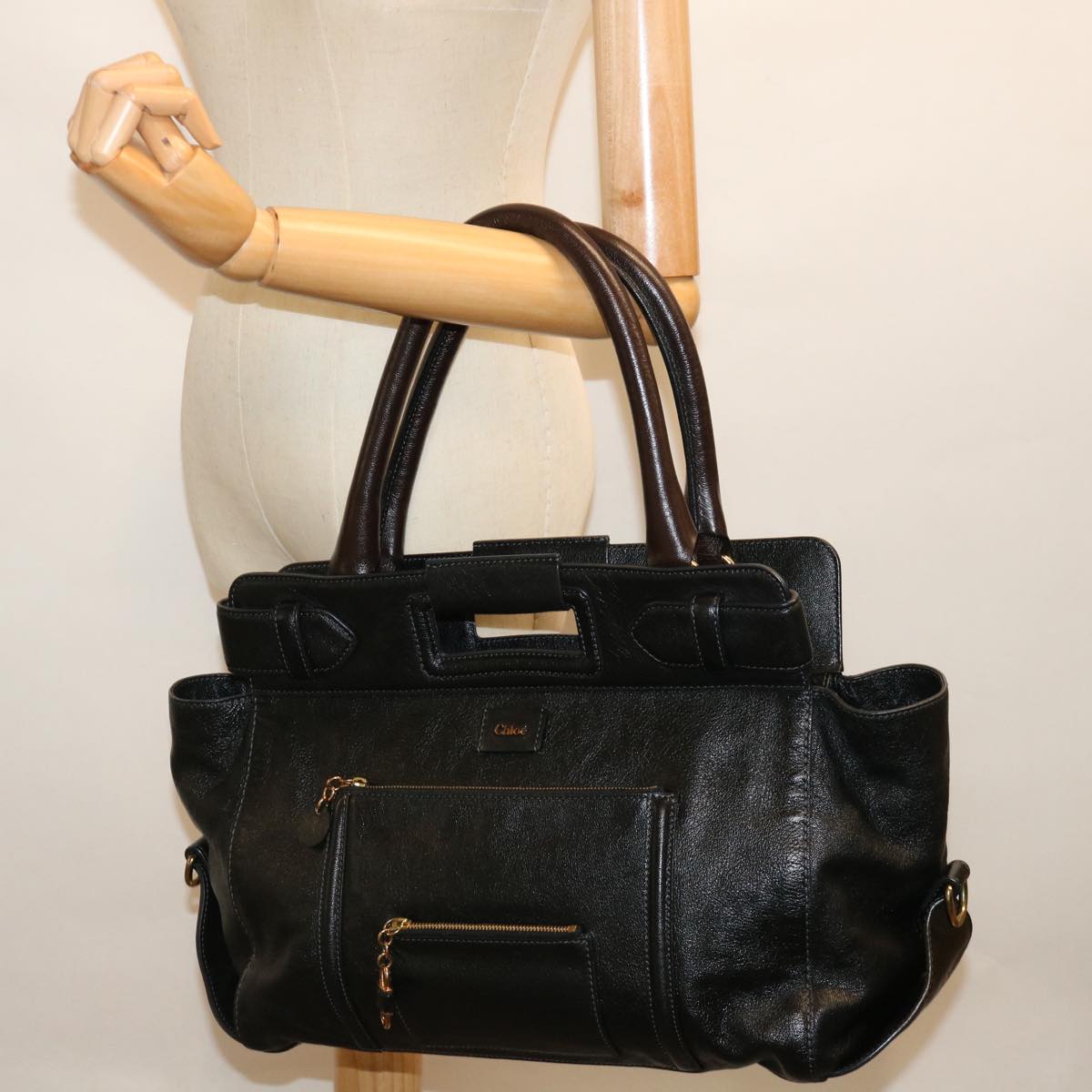 Chloe Hand Bag Leather Black Auth yk11425