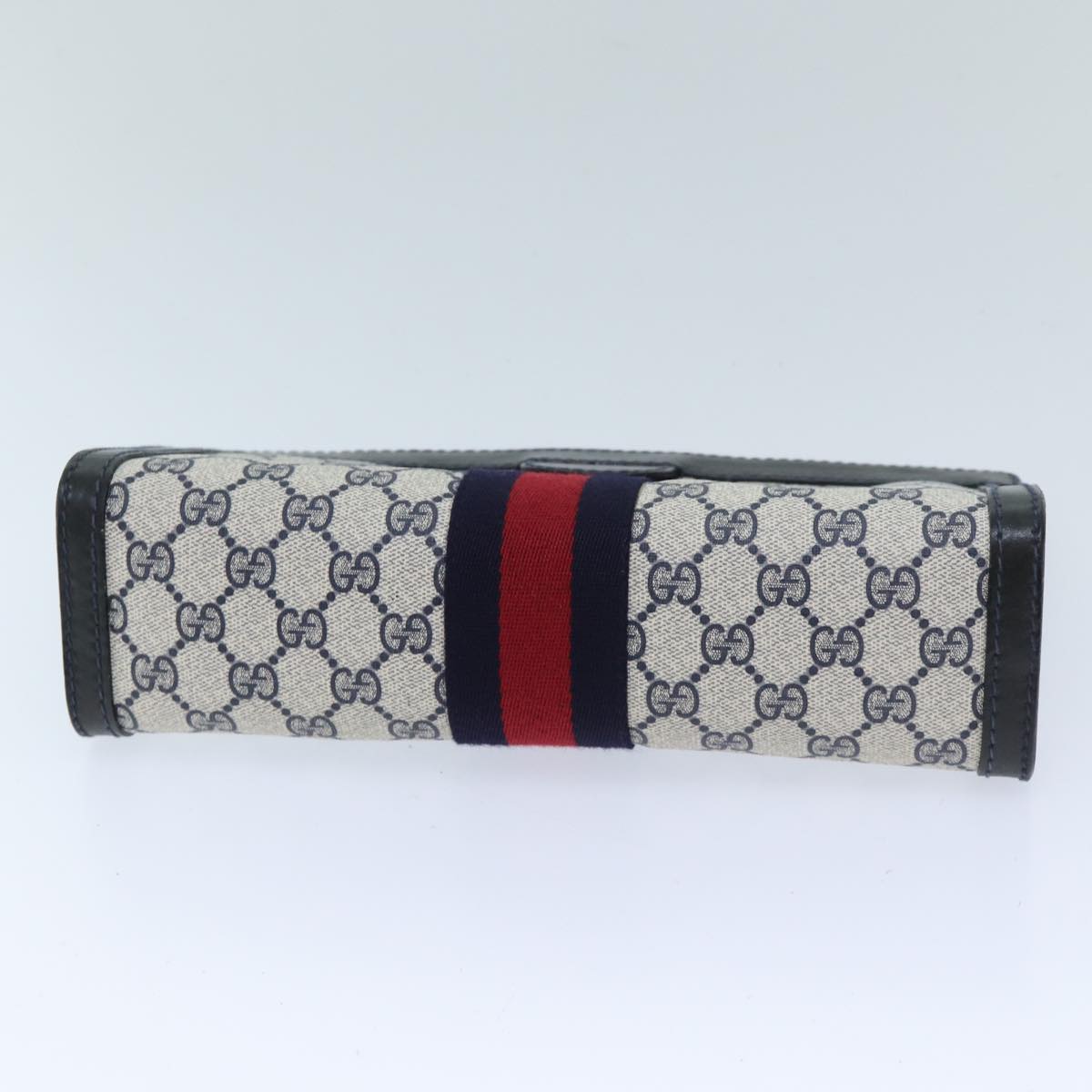 GUCCI GG Supreme Sherry Line Clutch Bag PVC Navy Red 010 378 Auth yk11431