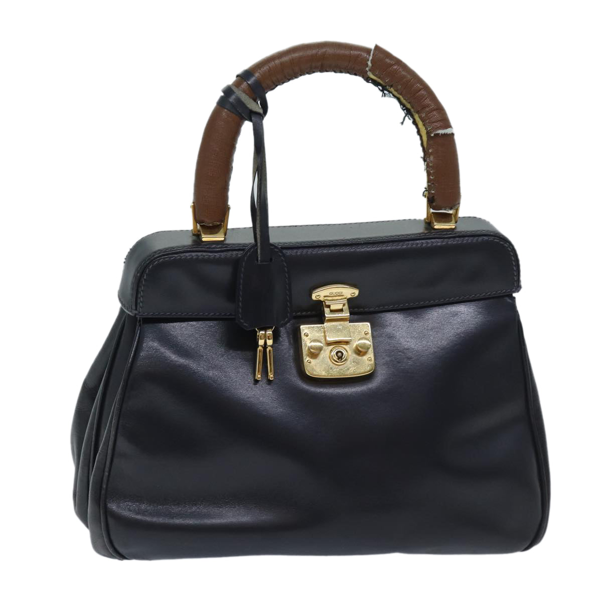 GUCCI Ready Lock Hand Bag Leather Navy 000 406 0190 Auth yk11435