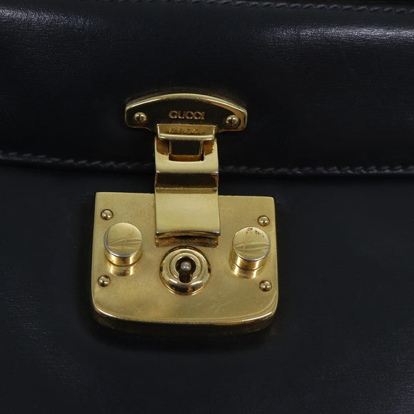 GUCCI Ready Lock Hand Bag Leather Navy 000 406 0190 Auth yk11435