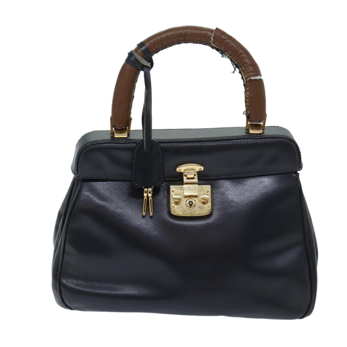 GUCCI Ready Lock Hand Bag Leather Navy 000 406 0190 Auth yk11435 - 0