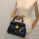 GUCCI Ready Lock Hand Bag Leather Navy 000 406 0190 Auth yk11435-23