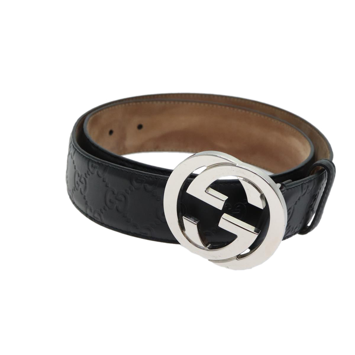 GUCCI Interlocking Guccissima GG Canvas Belt 37"" Black 411924 Auth yk11445 - 0